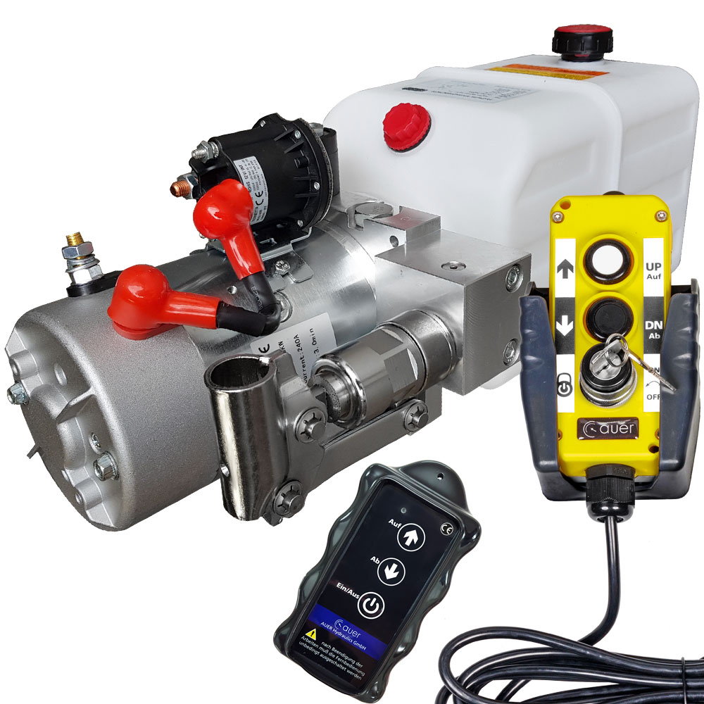 Auer 12V Hydraulikaggregat Mit Handpumpe – 180 Bar, 2000W Für Anhänger & Kipper